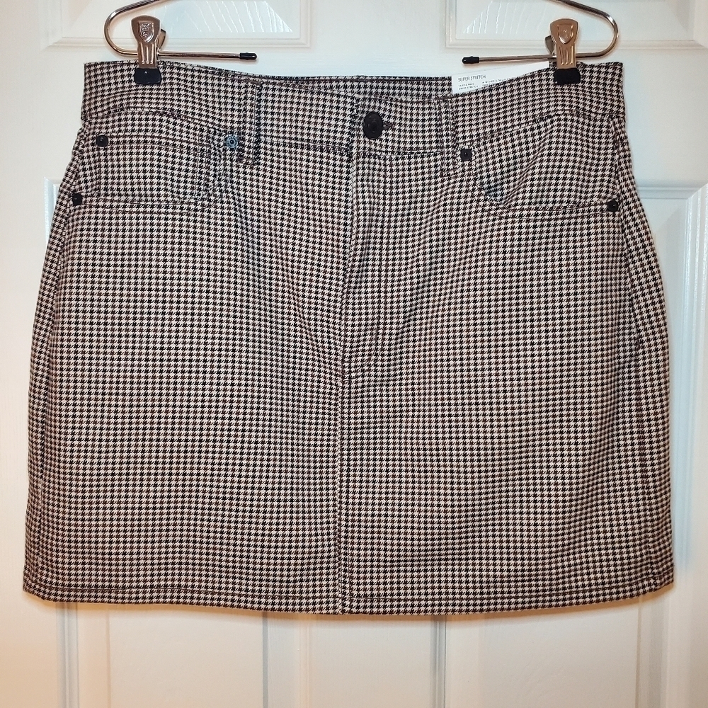 American Eagle Skirt Womens 12 Long Brown/Tan Plaid Hi Rise Mini Super Stretch